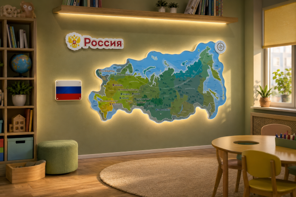 Детальное изображение Магнитная карта РОССИИ 3Д с подсветкой